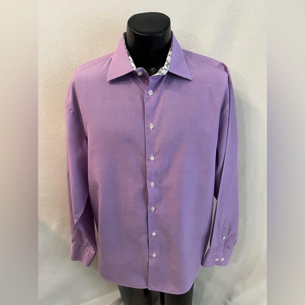 Jonathan Ogilvy Shirt Men’s XL Purple Stripe Long Sleeve Flip Cuff Button Down